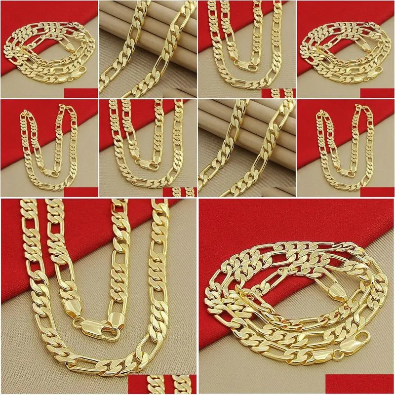 Pendant Necklaces High Quality Mens 8Mm 24 60Cm Gold Necklace 24K Yellow Color Figaro Chain For Male Luxury Jewelry 230714 Drop Deliv Dhkwm