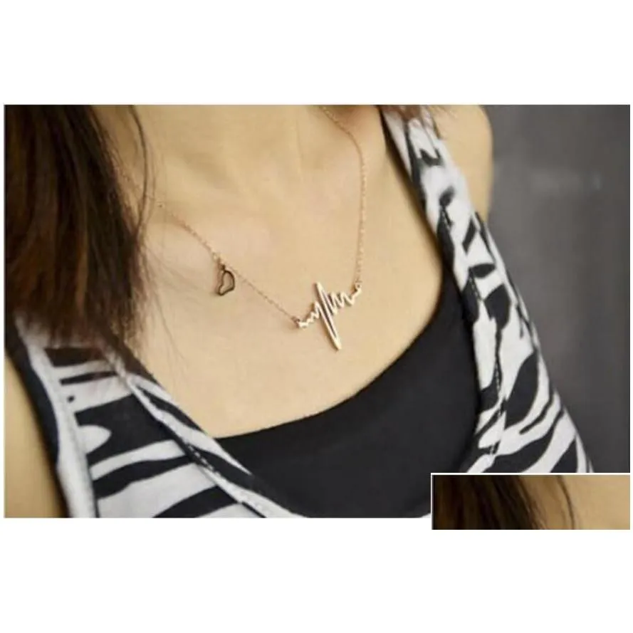 Pendant Necklaces New Simple Notes Ecg Heart Frequency Collarbone Necklace Feel Pendants Sweater For Girls Women Gift Wholesale Drop D Dhowa