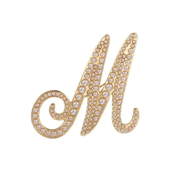 Brand 26 Initial Letters A to Z Crystal Rhinestones DIY Brooch Pins in Gold Plated Pins Sweater Coat Clothing Accessories