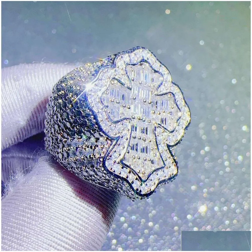 Band Rings Zuanfa Moissanite Jewelry Hip Hop Cross Ring Baguette Vvs Diamond Ring 2024 designer ring for women engagement High quality