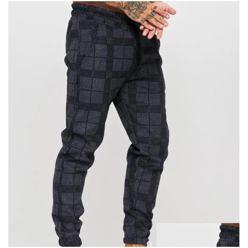 Men`S Pants Mens Sport Jogger Casual Plaid Trousers Fashion Streetwear Cargo Fitness Gyms Sweatpants Clothes Drop Delivery Apparel Cl Dhmlf