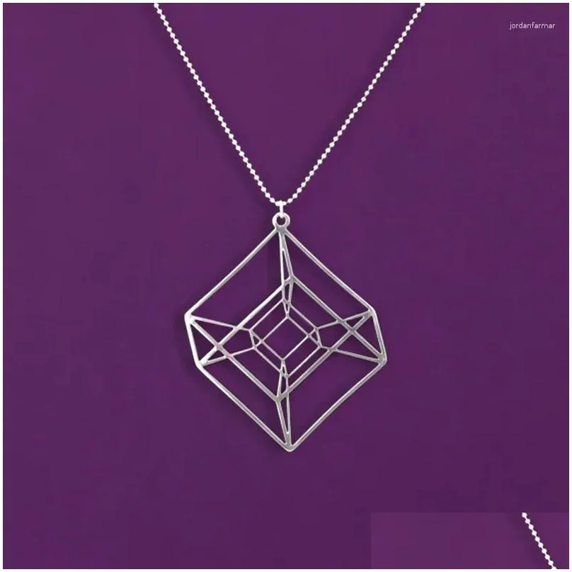 Pendant Necklaces One Piece Hypercube - Gold/Silver Plated Geometry Necklace Tesseract Math Gift With 50cm Chain