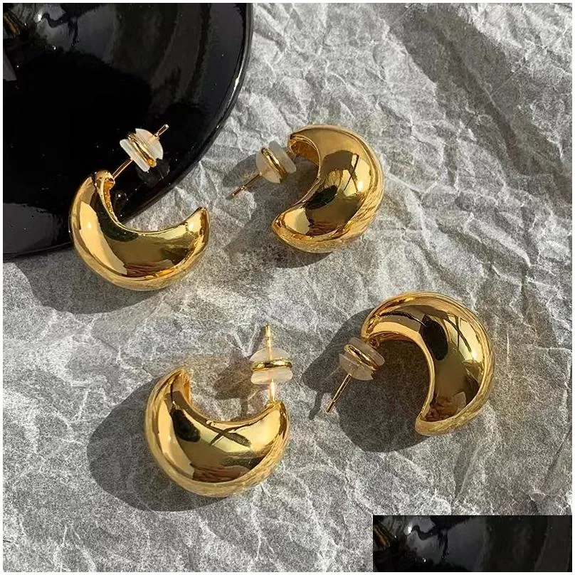 Stud Fashion Metal Glossy Semi-Circle Brass Earrings Ladies Niche Gold Sier Earring 925 Jewelry Accessories Drop Delivery Dhso2