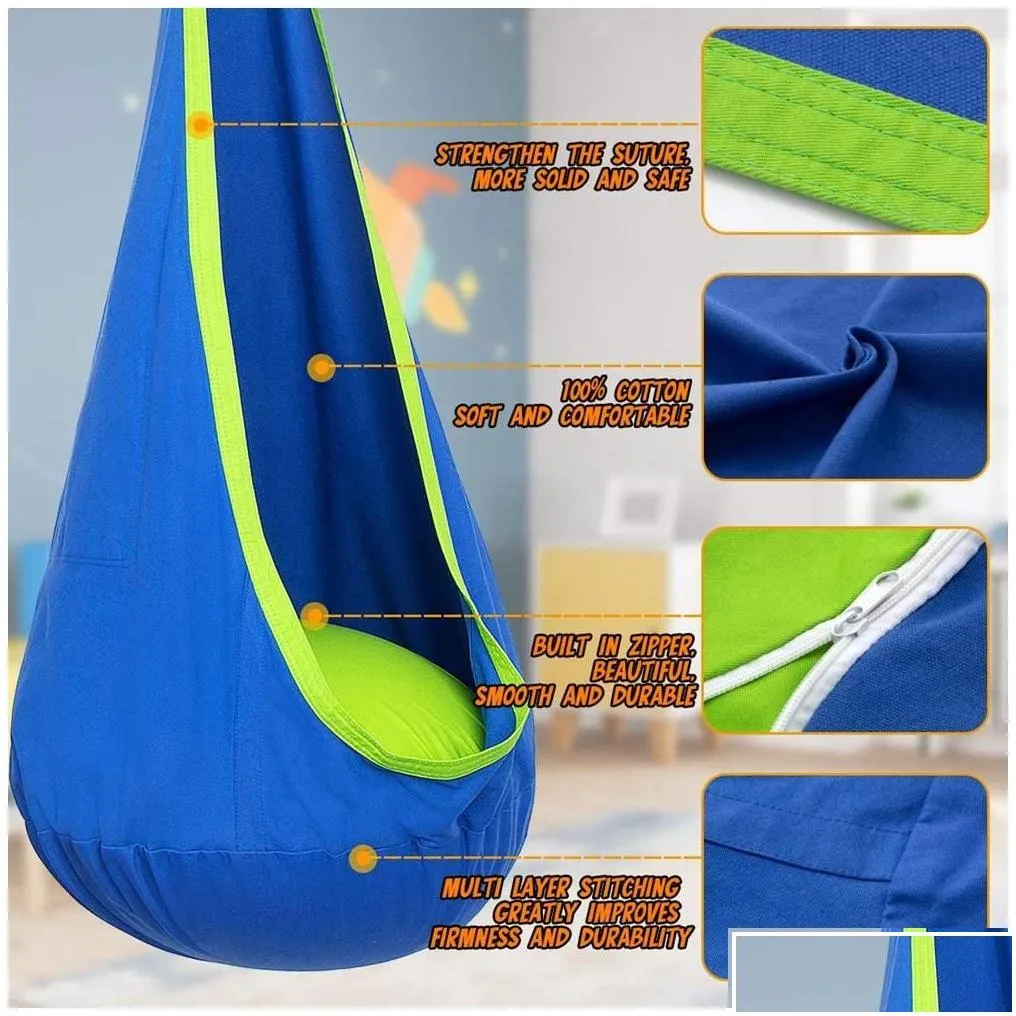 Portaledges Kids Pod Swing Seat 100% Cotton Child For Indoor And Outdoor Hammock Chair Drop Delivery Sports Outdoors Cam Hiking Climb