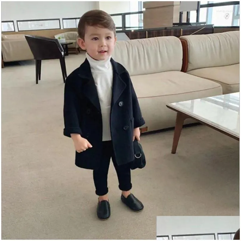 Jackets Children`s Woolen Coat Spring And Autumn Wear Boy Baby Handsome In Children Long Korean Version