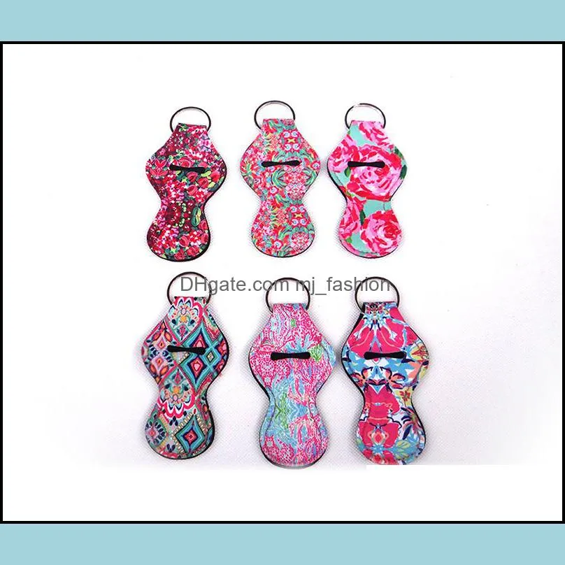 Keychains Fashion Lipstick Floral Printed Neoprene Chapstick Er Sleeve Key Ring Mti Colors Chain Favors Gift Drop Delivery A Dhgarden Dhksg