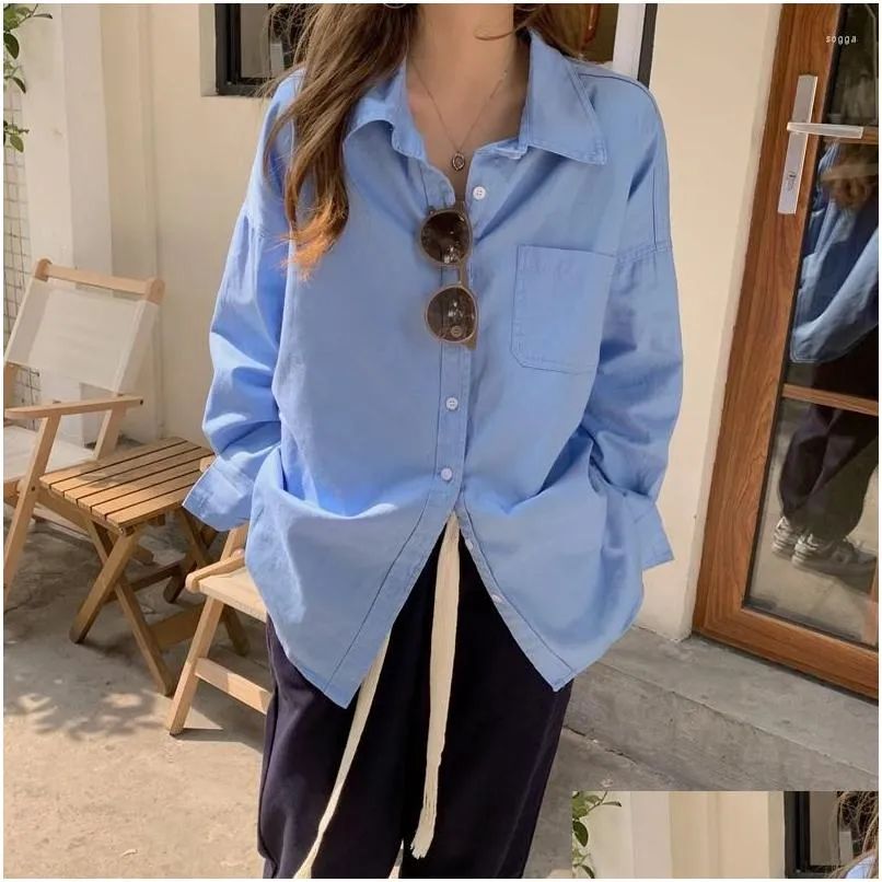 Women`s Blouses Arrival Spring Women All-matched Korean Style Turn-down Collar Blouse Loose Long Sleeve Single Breasted Casual Shirts