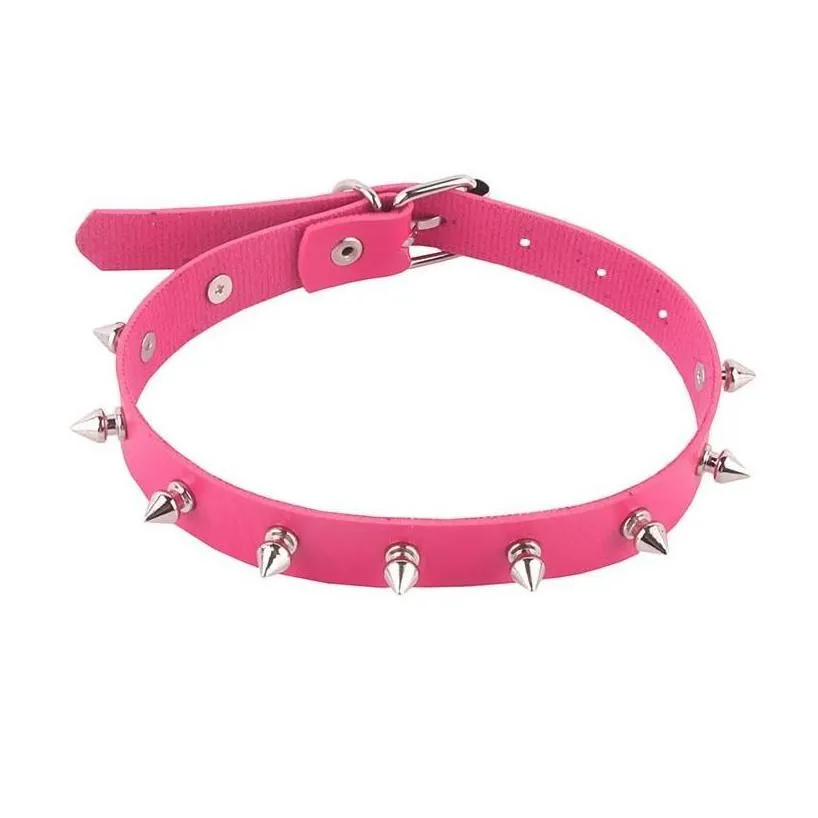 Chokers Sexy Gothic Pink Spiked Punk Choker Collar With Spikes Rivets Women Men Studded Chocker Necklace Goth Jewelry Drop Delivery