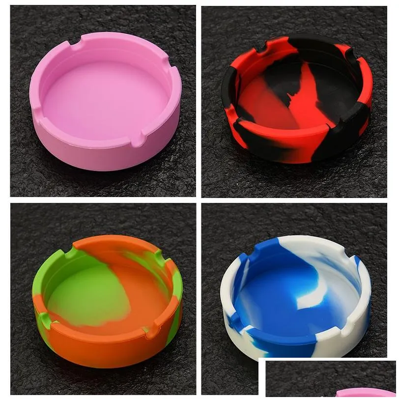 Ashtrays 8Cm Household Round Sile Ashtray Luminous Pure Color Camouflage Rubber Unbreak Bendable Smoking Herb Tobacco Holder Cigarette Dhgzw