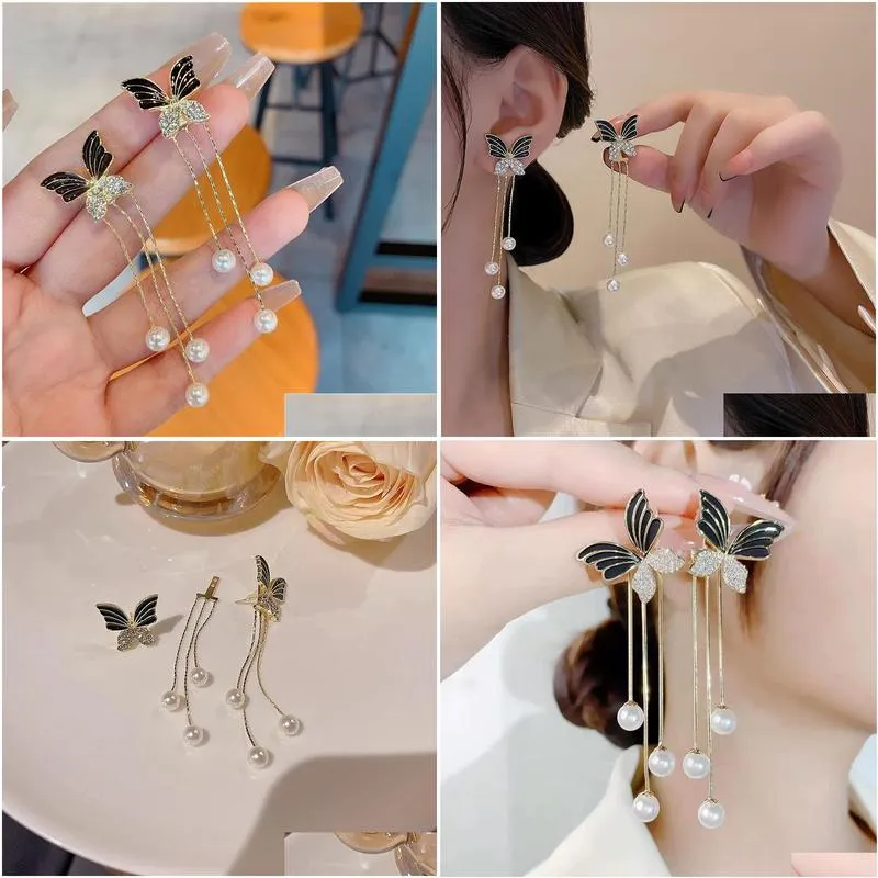2024 New Trend Unique Design Elegant Delicate Light Luxury Black Butterfly 14k Yellow Gold Earrings Women Fashion Jewelry Party Premium