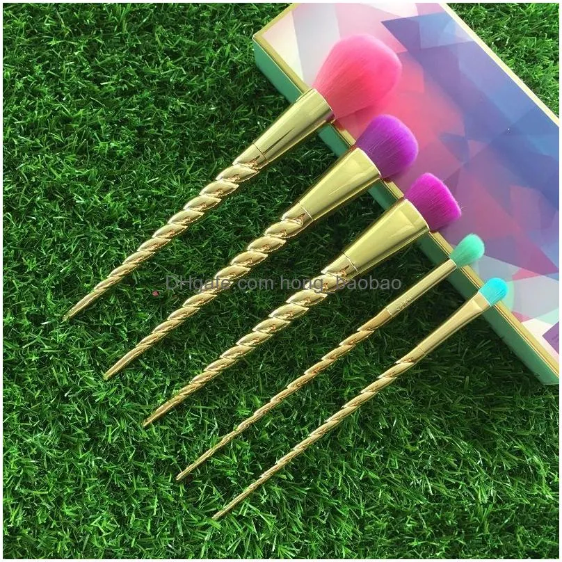 tar makeup brushes sets cosmetics brush 5 bright color rose gold spiral shank make-up brush unicorn screw tools