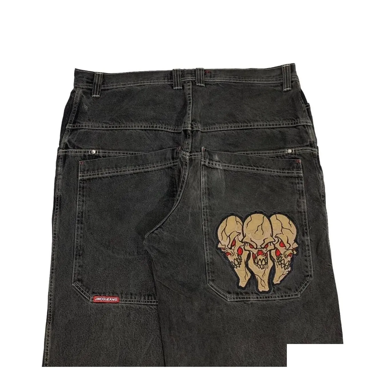 Men`S Jeans Mens Streetwear Hip Hop Retro Skl Graphic Print Baggy Black Pants Men Women Harajuku Gothic Wide Trousers 230925 Drop Del Dhpm4