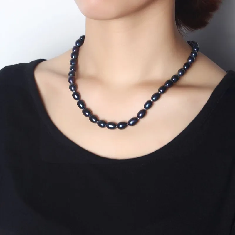 Beaded Necklaces Dainashi Natural Black Pearl Necklace 925 Sterling Silver Shiny Star Buckle 89mm Size 45cm Length 4 Colors Fine Jewelry