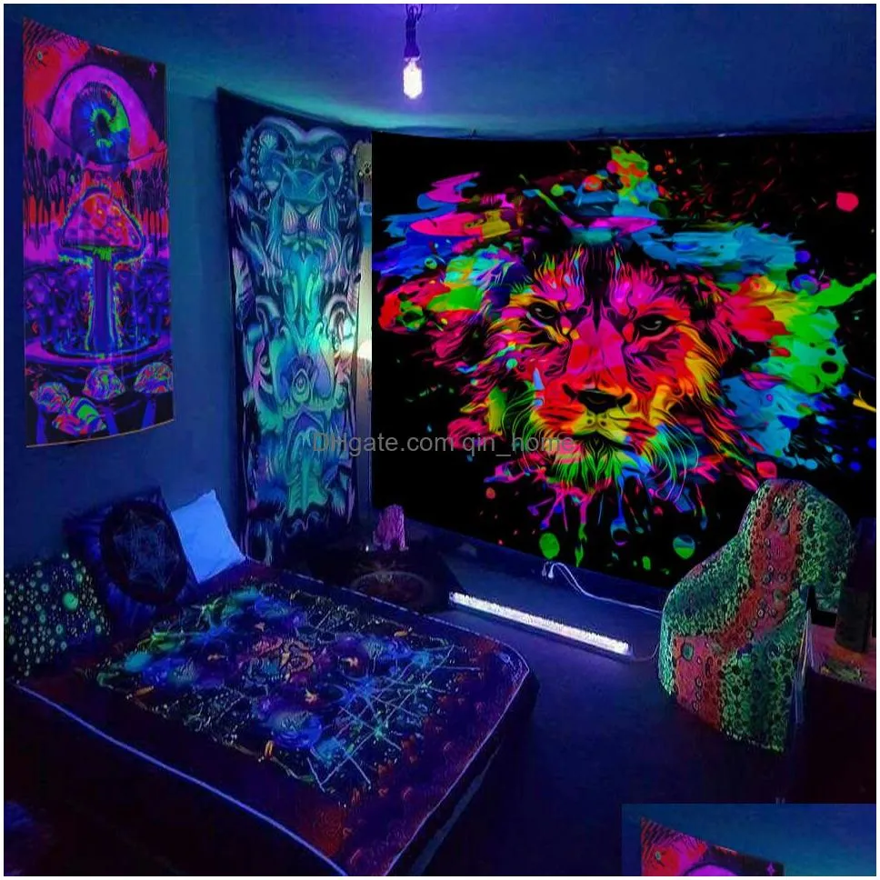 decorative objects figurines escent tapestry uv escent psychedelic mushroom wall hung hippie decorative room aesthetics 230727