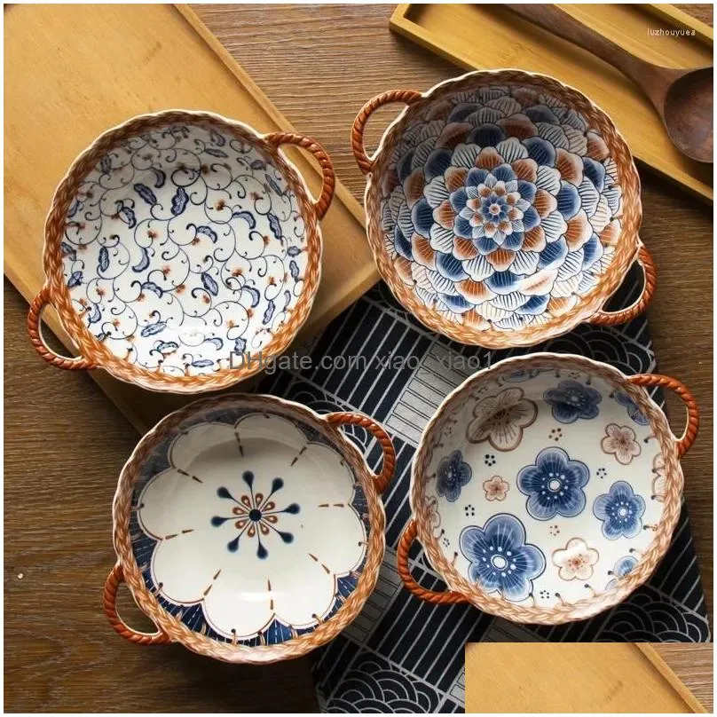 plates japanese vine series double ear ball point soup bowl household internet red ceramic noodle ins wind high beauty