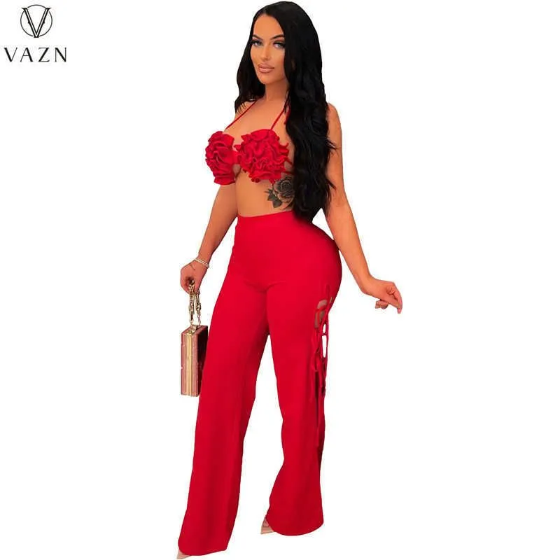 Two Piece Dress 2022 Sexy Club Party Style Women Suit Sleeveless Strapless Short Top Elastic Long Pants Pure Color Lady Two Piece Sets