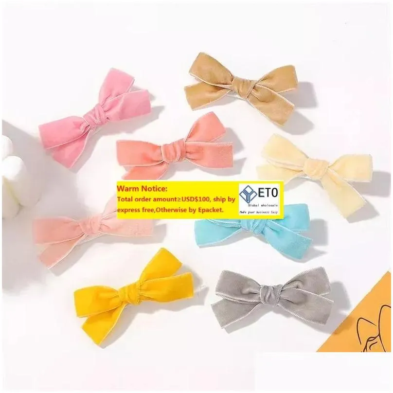 Solid Color Velvet Ribbon Hair Accessories Hair Clips Cute Girls Mini Bow Hairpins Boutique Barrettes Kids Headwear ZZ