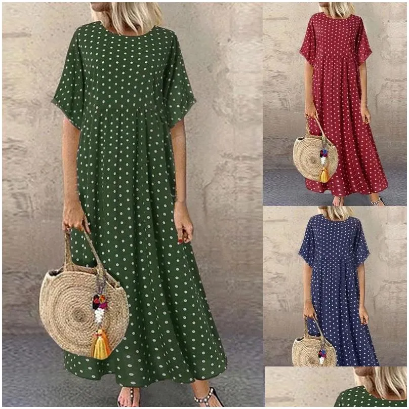 Casual Dresses Boho Maxi Dress Vintage Print Summer Half Sleeve Loose Plus Size Female Long Big Swing Robe Vestidos