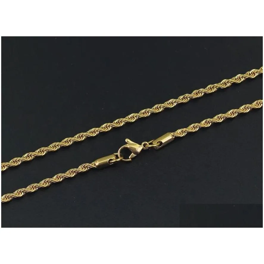 Chains New Hip Hop 18K Gold Plated Stainless Steel M Twisted Rope Chain Womens Choker Necklace For Men Hiphop Jewelry Gift Wholesale D Dhz0M