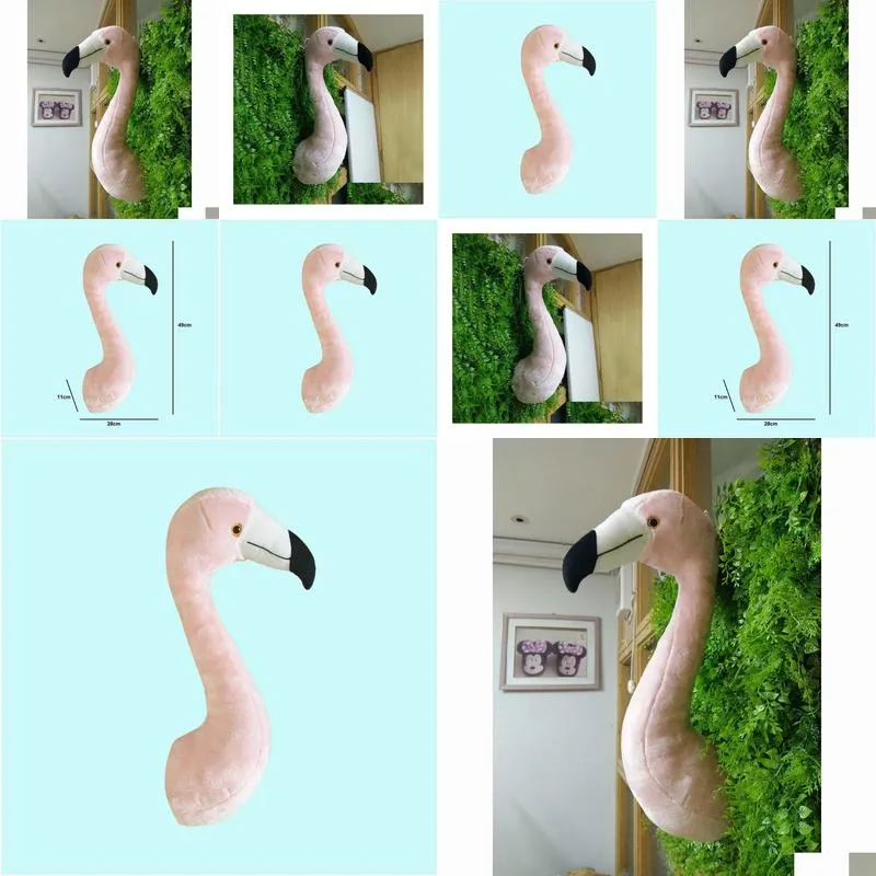 Wall Decor stuffed plush toy decorative pink flamingo head for bedroom wall 3D stuffed animals plush toys ins style lovley 230417