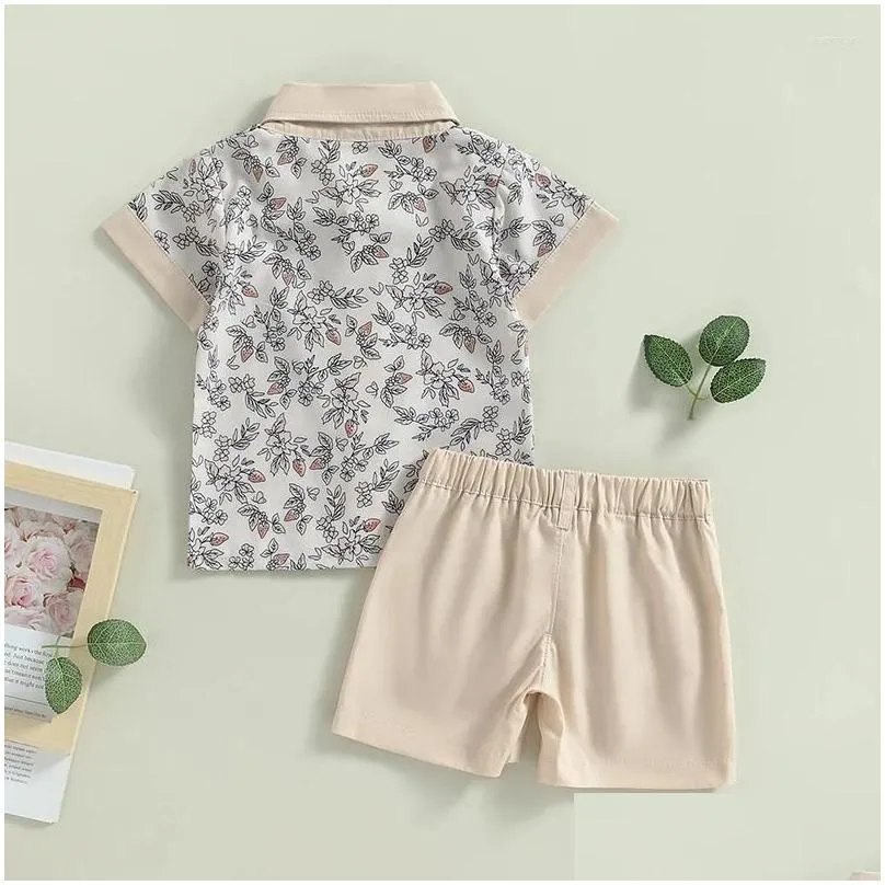 Clothing Sets Baby Kids Boys Shorts Set Short Sleeve Flower Print Shirt With Solid Color Summer Outfit