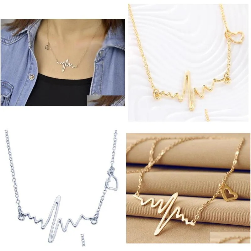 Pendant Necklaces New Simple Notes Ecg Heart Frequency Collarbone Necklace Feel Pendants Sweater For Girls Women Gift Wholesale Drop D Dhowa