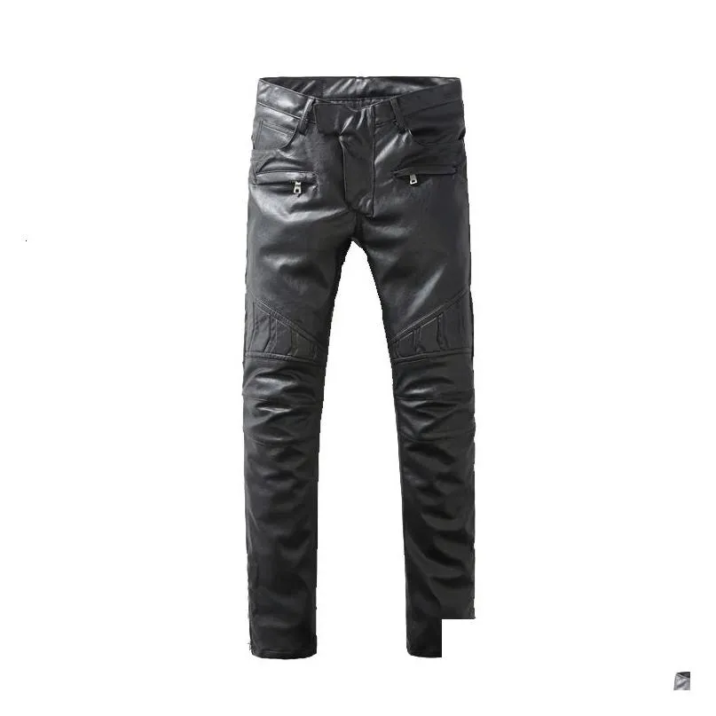 Men`S Jeans Mens Leather Trousers Men Motorcycle Black Pants Fashion Pu Riding Waterproof Motor Biker Male Street Plus Size 230330 Dr Dhvza