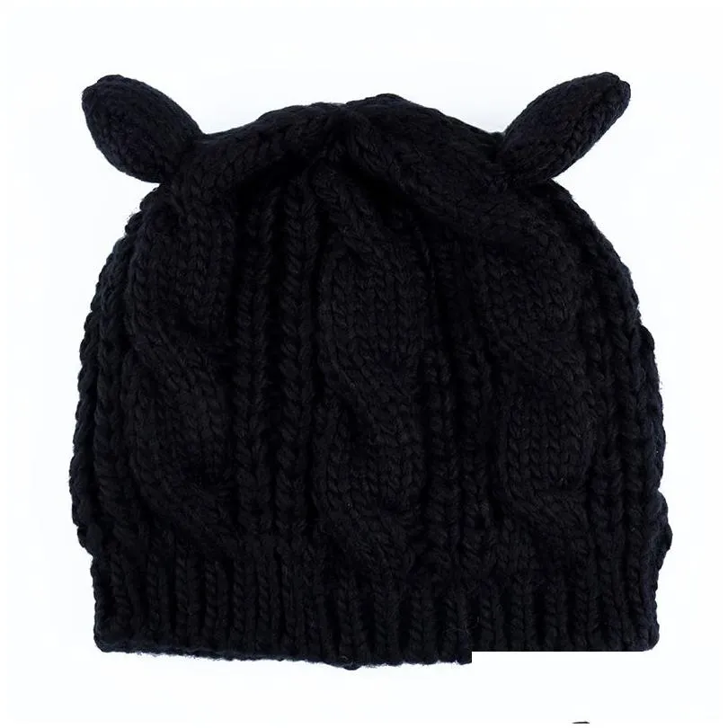 Beanie/Skull Caps Cute Cat Ear Winter Beanies For Women Casual Warm Soft Wool Blends Skl Knitted Gorro Ladies Sweet Berets Ski Hat Dro Dhjwz