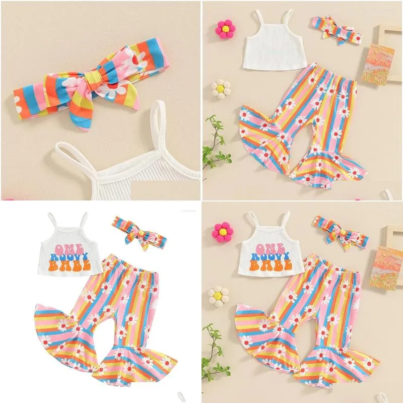 Clothing Sets Infant Baby Girl Summer Clothes Cami Crop Top Daisy Floral Bell Bottoms Flared Pants Birthday Outfit