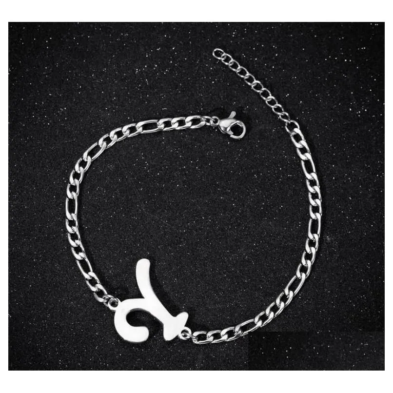 Chain Alphabet Pendant Stainless Steel Link Bracelets Metal English Letters Couple Bracelet For Men Drop Delivery Jewelry Dhmib
