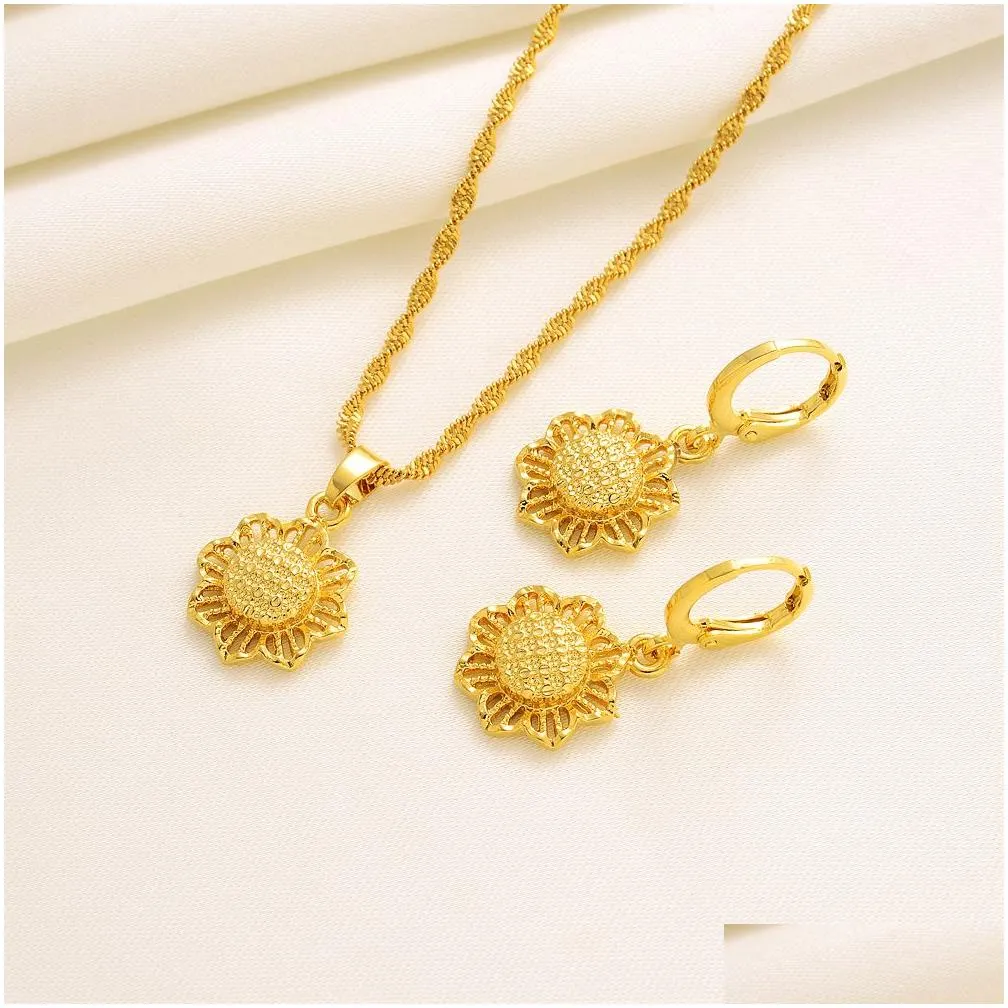 Ethiopian Fine Solid Gold Pendant Earring Necklace Jewelry Set African Wedding Round Eritrean Arabic Gifts