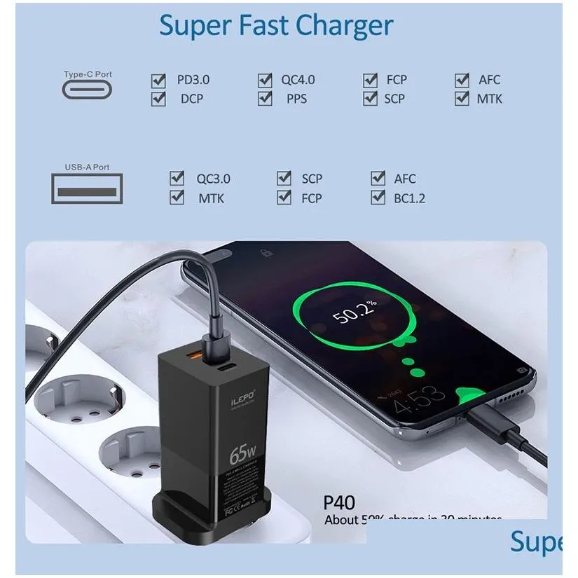 1 Piece! 65W USB-C Smart  Power Delivery 3.0 With MOSFET (Super-Silicon) Tech Supply For USB C laptops, SmartPhone, etc Retail