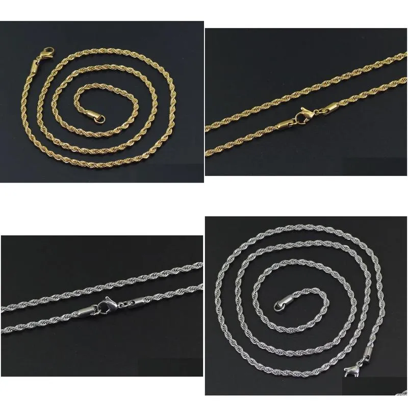 Chains New Hip Hop 18K Gold Plated Stainless Steel M Twisted Rope Chain Womens Choker Necklace For Men Hiphop Jewelry Gift Wholesale D Dhz0M