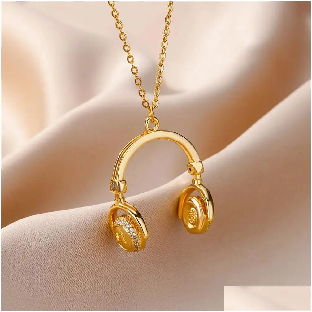 Zircon Headset Pendant Necklace for Women 14k Gold personality Necklaces 2024 Trend Jewelry free shipping