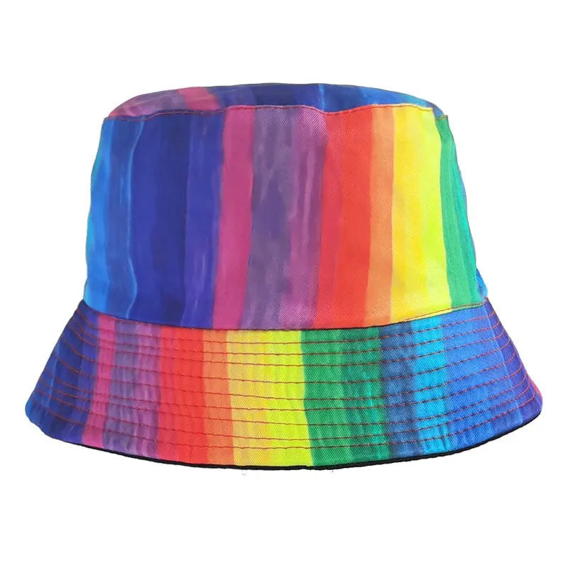 2022 Latest Double-sided Wearable Rainbow Fisherman Hats cap Sunshade Beach Bucket Hat For Women Men