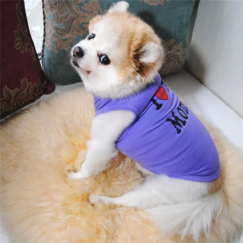 6 Colors Dog Clothes Like Daddy and Mommy Puppy Shirts Solid Color Small Dogs T Shirt Cotton Pet Supplies Outwear Wholesale