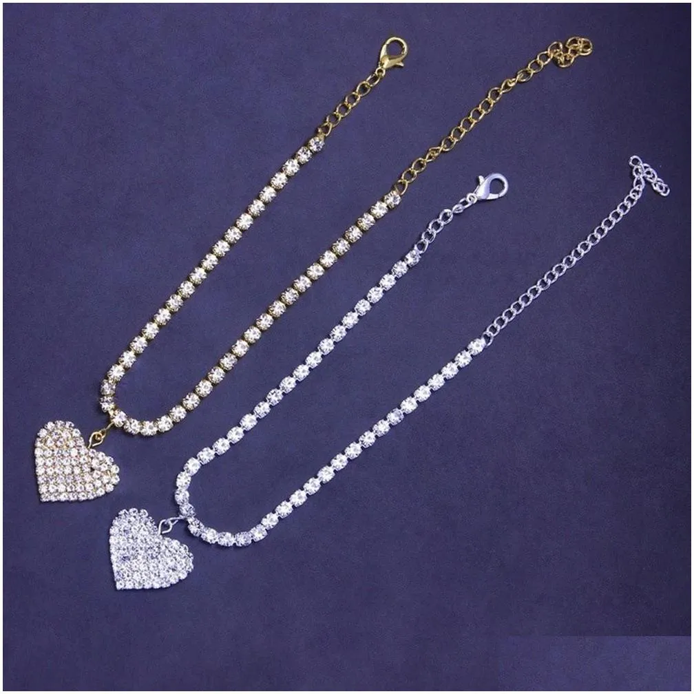 2024 Rhinestone Heart Pengdant Chain 14K Gold Anklets Luxury Bracelet on Leg Accessories For Women Wedding Party Fashion Jewelry