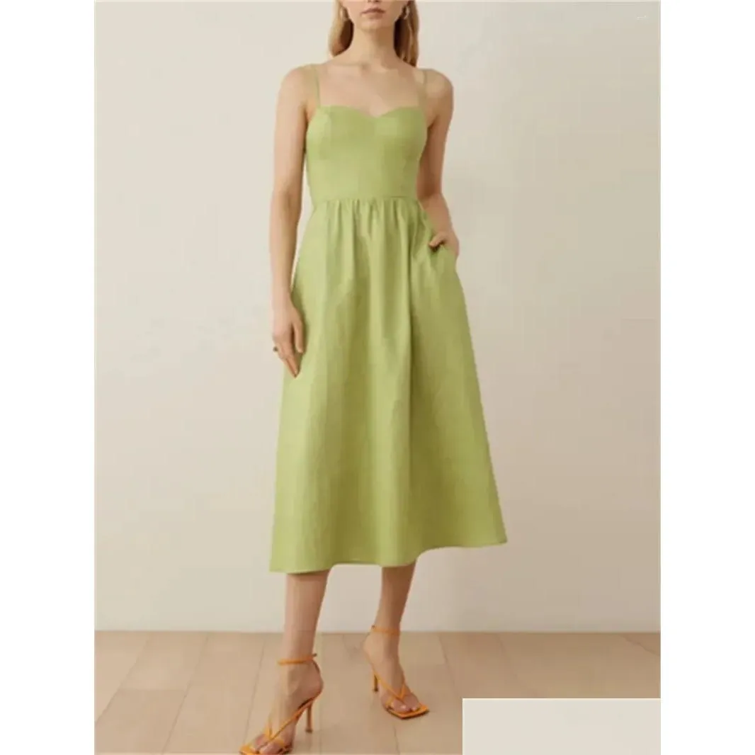 Casual Dresses Women`s Sling Robes Solid Color Strapless Backless Zipper High Waist Summer Sexy Sleeveless Midi Dress