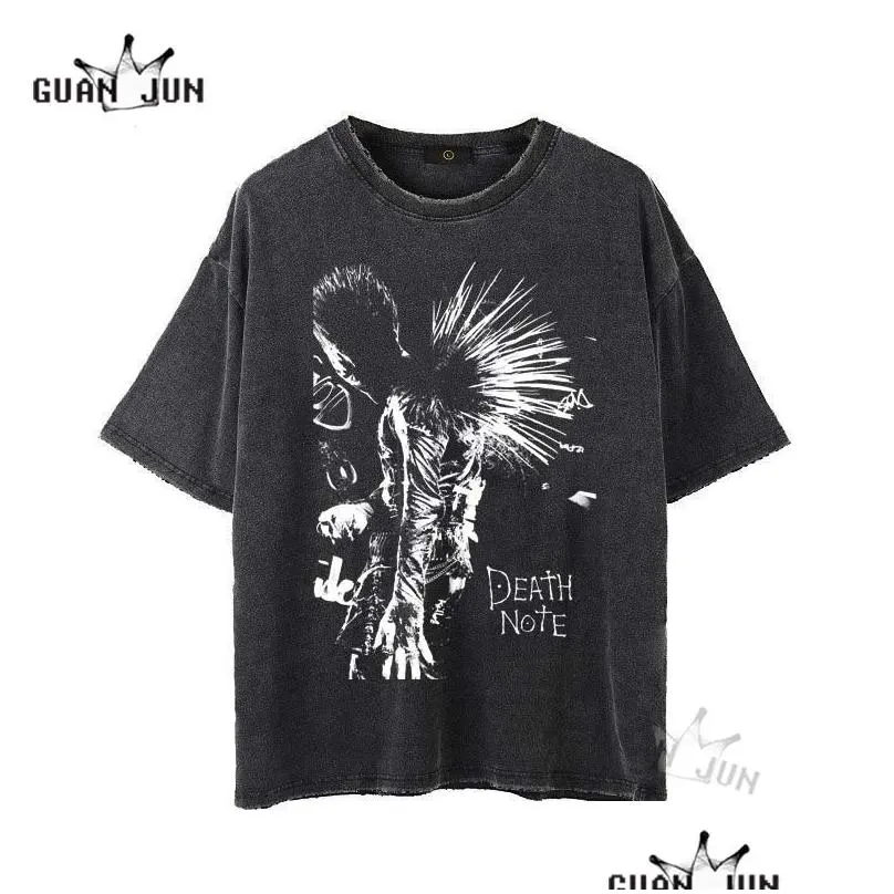 Men`S T-Shirts Death Note Printed T Shirt Men Retro Washed 100% Cotton Tops Tees Harajuku Tshirt Streetwear Hip Hop Male 220708 Drop D Dhmlu