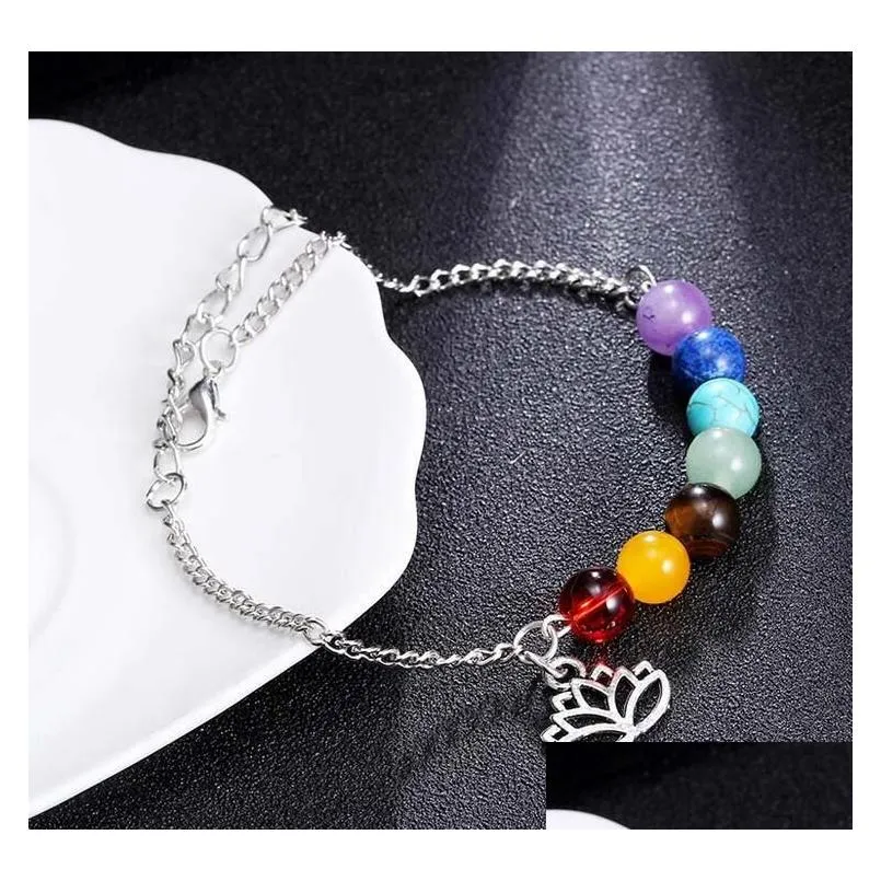 Beaded 7 Chakras Strands Bracelet For Women Crystal Healing Nce Beads Nature Stone Bracelets Lotus Charms Yoga Wholesale Drop Deliver Dhlv8