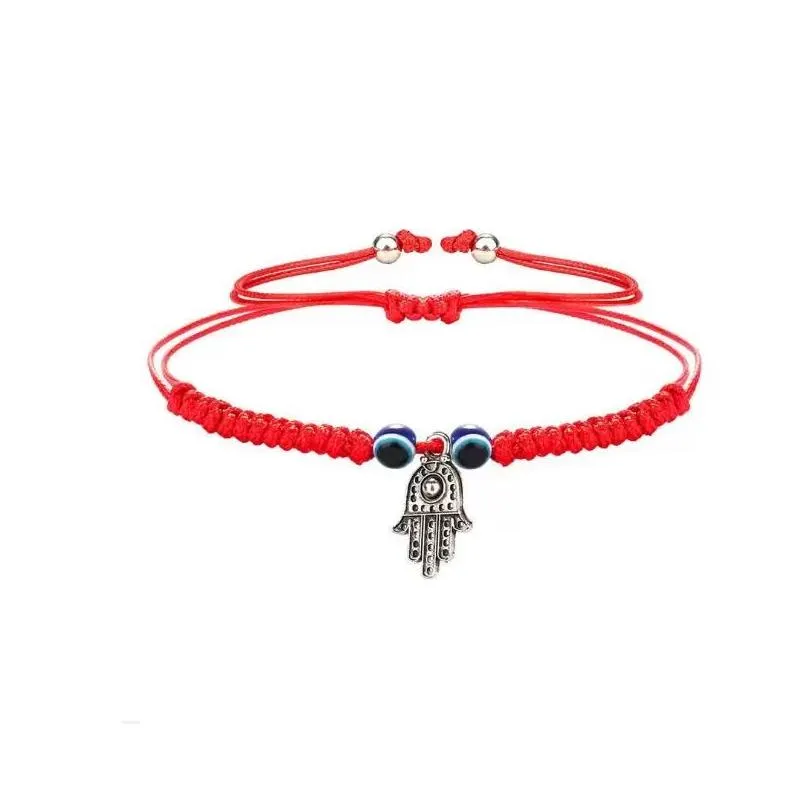 Charm Bracelets Handwoven Lucky Red String Blue Turkish Evil Eye Pendent Bracelet Jewelry For Women Girls Party Birthday Gift Drop De Dhul9