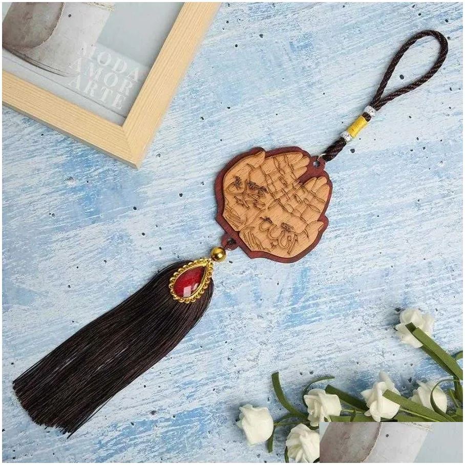Garden Decorations Hanging Ornaments Imitation Wood Interior Islamic Mirror Pendants Home Room Decoration R230613 Drop Delivery Dhvfh