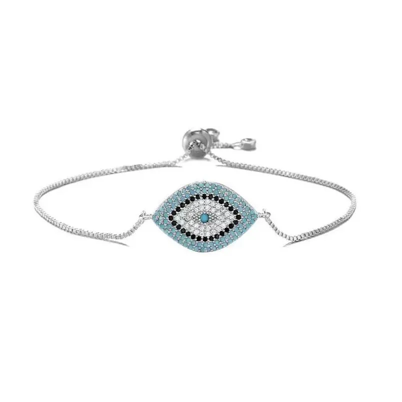 Charm Bracelets Fashion Turkish Gold Sier Evil Eye Bracelet Pave Cz Blue Eyes Chain Bangles Adjustable Women Girls Party Jewelry Drop Dhflm