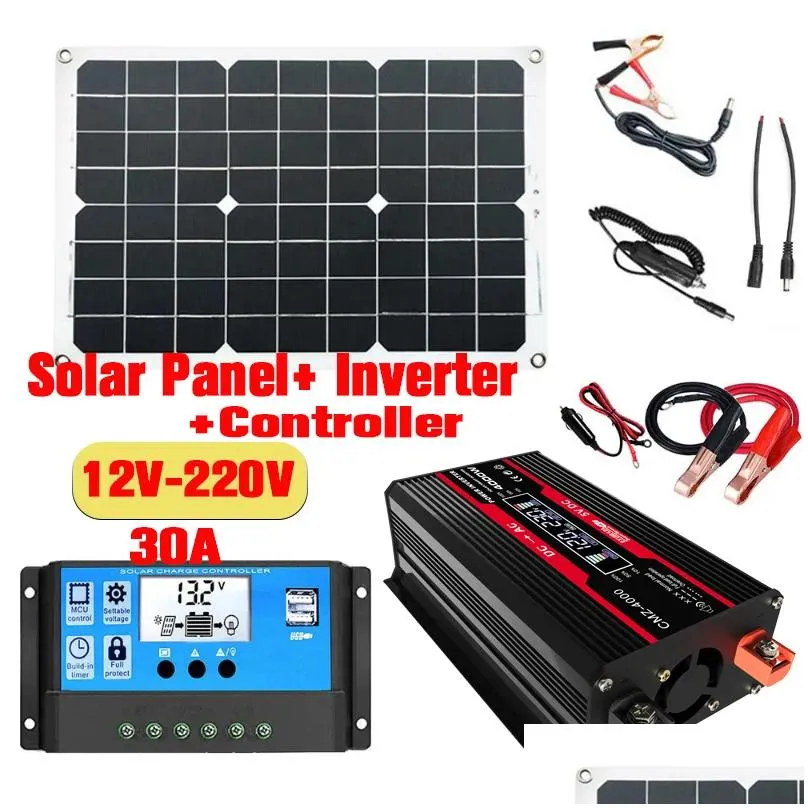 Solar Panels 110V220V Panel System 18V18W Panel30A Charge Controller4000W Modified Sine Wave Inverter Kit Power Generation Drop Deliv Dhwbr