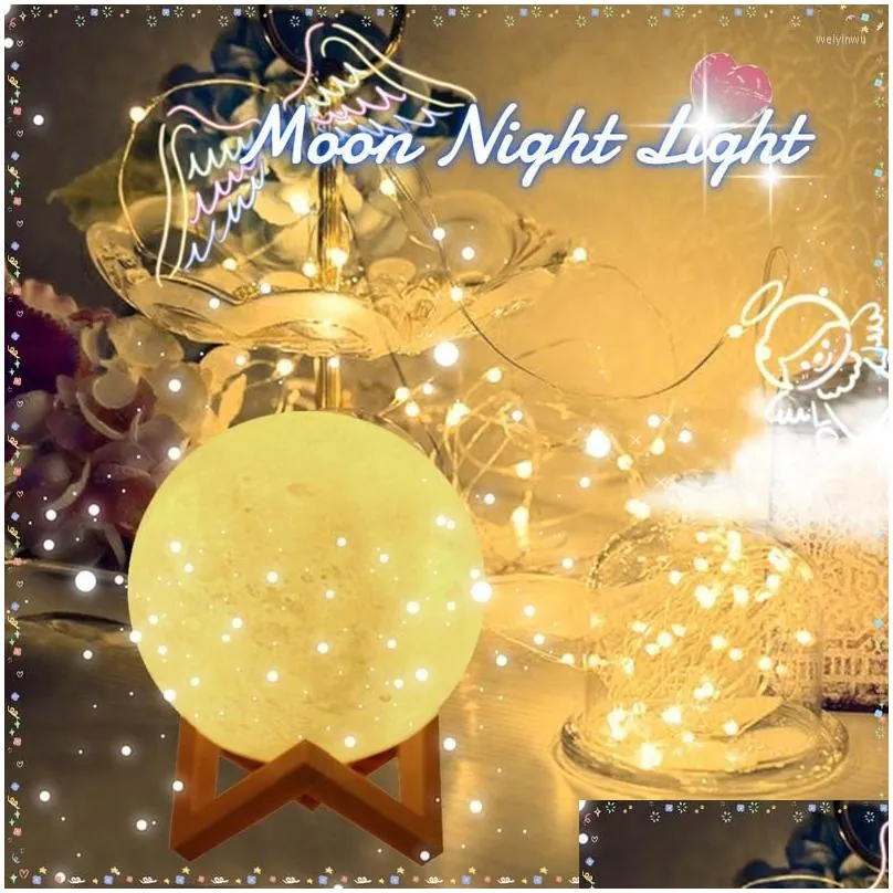 Night Lights 3D Moon Light Decoration Chamber Led Warm Lamp For Bedroods Star Christmas Drop Delivery Dhtwd