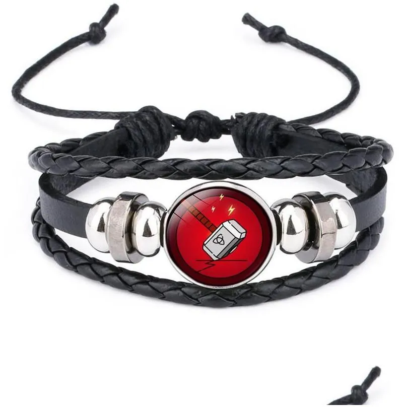 Bangle Lot/10pcs Wholesale movie Bracelets Superhero Charms Punk Leather Bracelet Jewelry gift