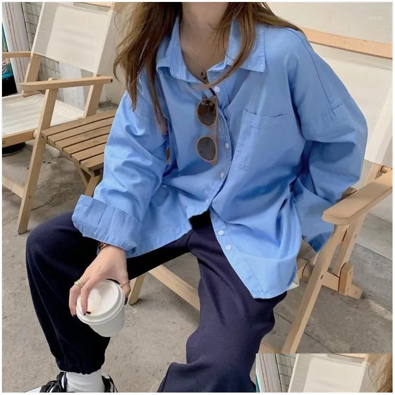 Women`s Blouses Arrival Spring Women All-matched Korean Style Turn-down Collar Blouse Loose Long Sleeve Single Breasted Casual Shirts
