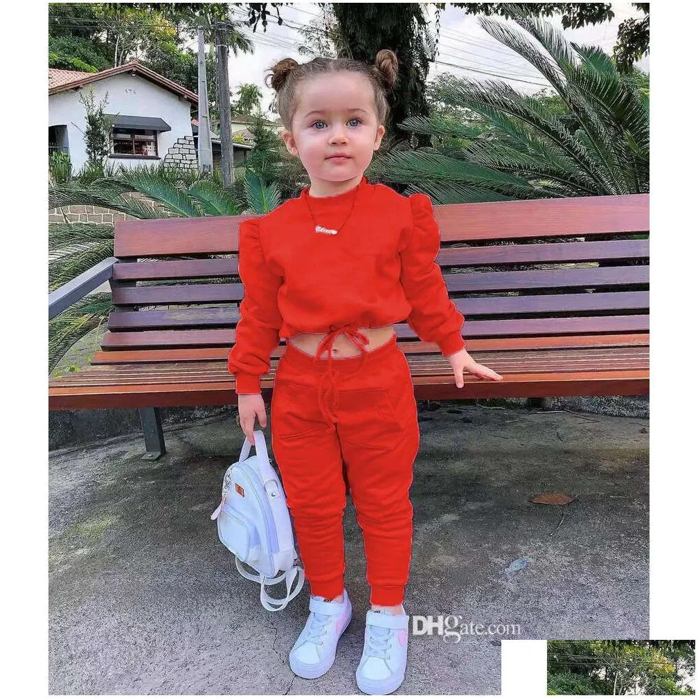 Soild Kids Tracksuit Girl Two Piece Set Outfit Sportswear Long Sleeve Crop Top Hoodie And Pants Sets 2023 Fashion Spring Autumn Baby Girl Clothes Suits