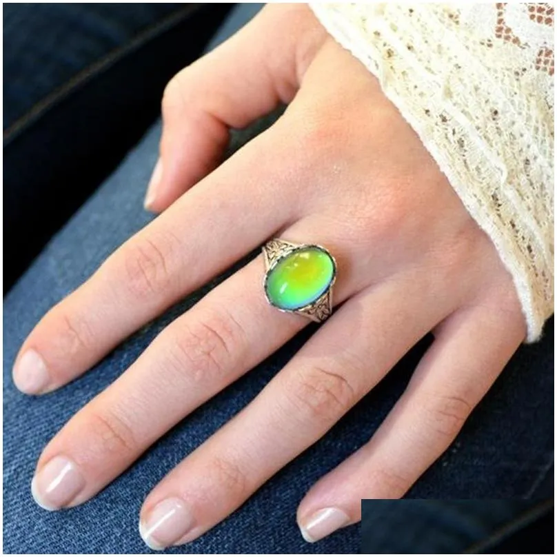 Vintage Color Change Mood Ring Oval Emotion Changeable Temperature Rings For Women
