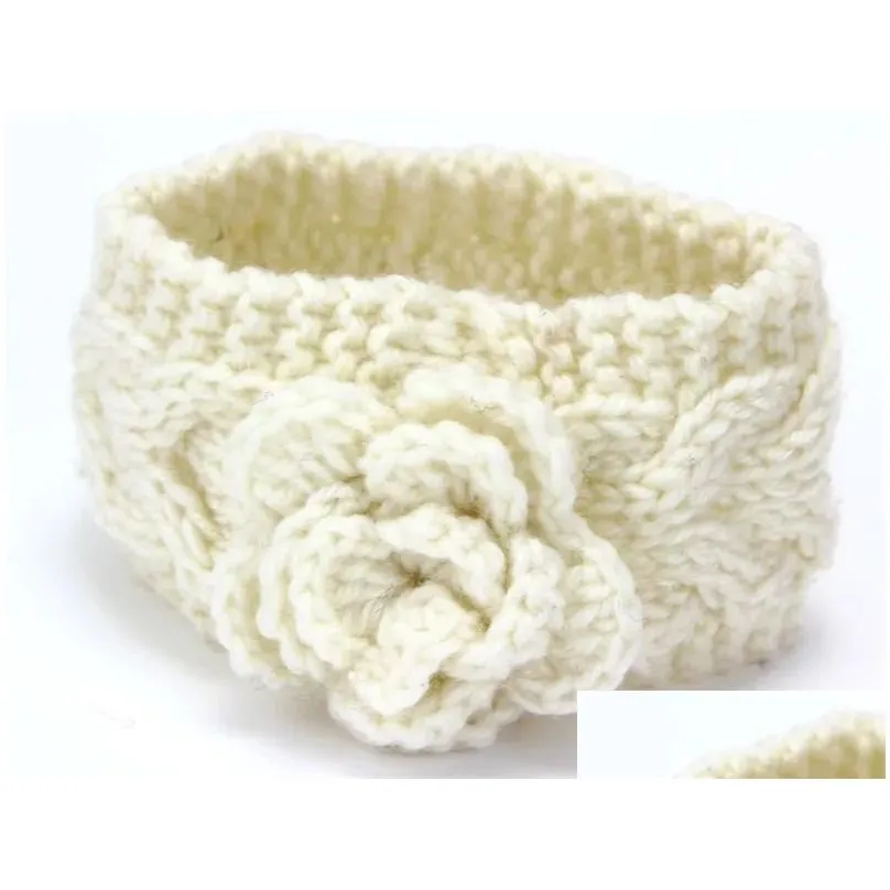 Big Girls Kids Winter Wool Crochet Headbands Flowers For Toddler European Style Ear Warmers Children Braided Headbows Cap ZZ